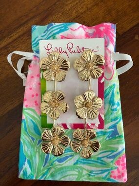 Lilly Pulitzer Bouquet All Day Gold Floral Earrings NWT